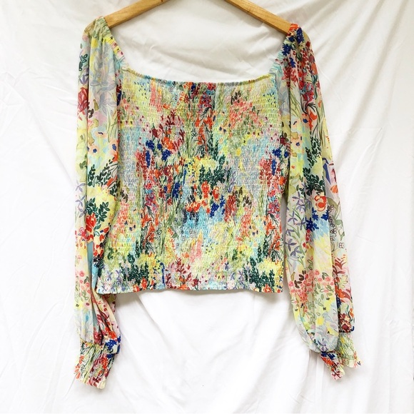 ANTHROPOLOGIE | ROUEN SMOCKED MULTI COLOR FLORAL LONG SLEEVE BLOUSE SIZE LARGE - Picture 10 of 10